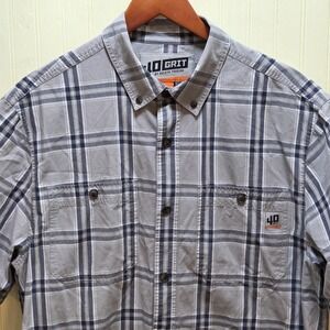 40 Grit Shirt Mens Large Gray Plaid Short Sleeve Button Up Duluth Trading Casual